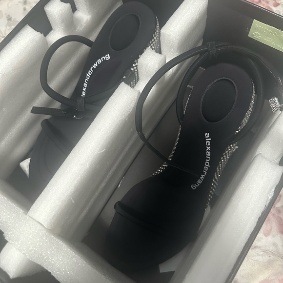 Alexander Wang Black Strap Wedges with Rhinestones - Picture 2 of 6